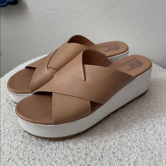 SOREL Cameron Leather Flatform Mule Slides Size 9.5 - Picture 3 of 6